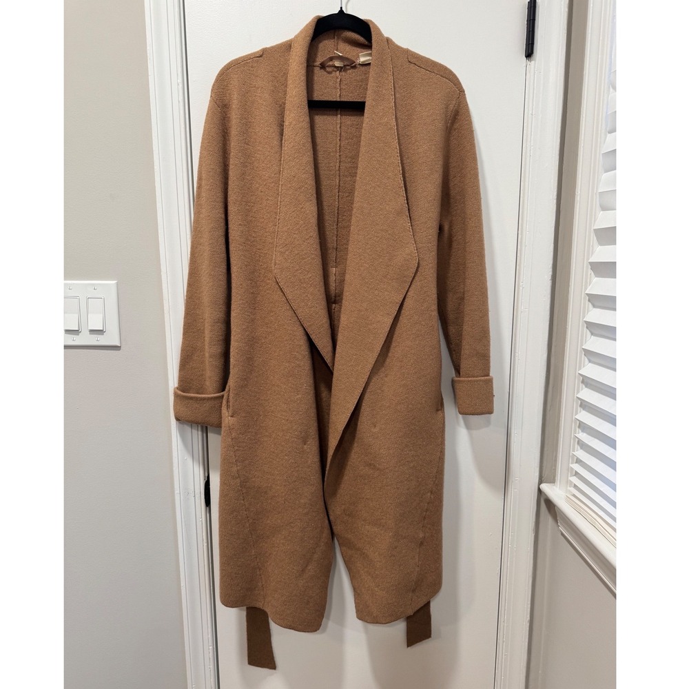 Anthropologie Moth Camel Brown Cotton Wool Wrap Cardigan Sweater Coat XS - Picture 3 of 8